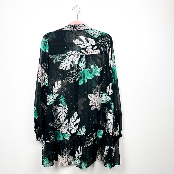 Love & Legend Black White & Green Long Sleeve Sheer Button-Up Blouse - Picture 8 of 10
